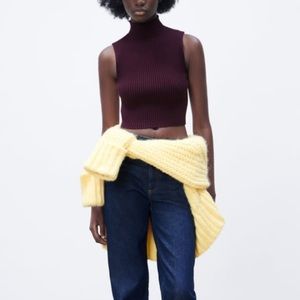 Burgundy knit turtle neck tank